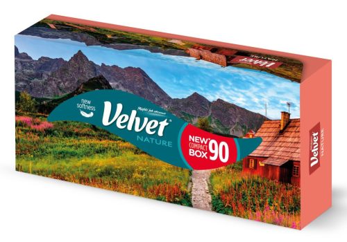 Velvet Nature Dobozos Papírzsebkendõ, kozmetikai kendõ 3 rétegű 100% cell 90 lap /doboz
